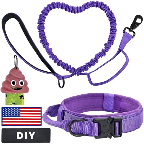 Xncooy Taktisches Hundehalsband und Leine, Set aus Hundehalsband und Leine, Set für große Hunde, Militär-Hundehalsband, Leine, Set für Spaziergänge, Laufen und Jagd, Violett von Xncooy