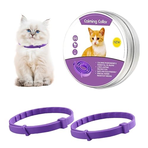 XoeLLe Beruhigungshalsband, 2 Pack Verstellbares Calming Collar for Katze, Beruhigungsmittel Halsband 60 Tage Schutz, Angst Stress Pheromon-Beschwichtigungshalsband für Katze (Katze Lila) von XoeLLe