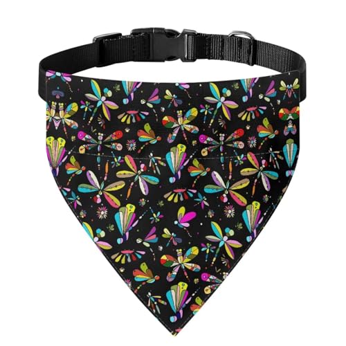 Xoenoiee Bandana für Hunde und Katzen, mit buntem Libellen-Druck, weich, mit verstellbarer Schnalle und Metallring zum Aufhängen der Leine, Haustier-Lätzchen, Kostüm, passend für die meisten von Xoenoiee