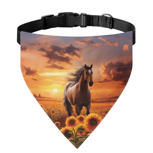 Xoenoiee Bandana mit Sonnenblumen- und Sonnenuntergangsmuster, wendbar, für Hunde und Katzen, mit verstellbarer Schnalle, weiche Haustierbekleidung, Haustierkostüm, Dekoration, Größe M von Xoenoiee