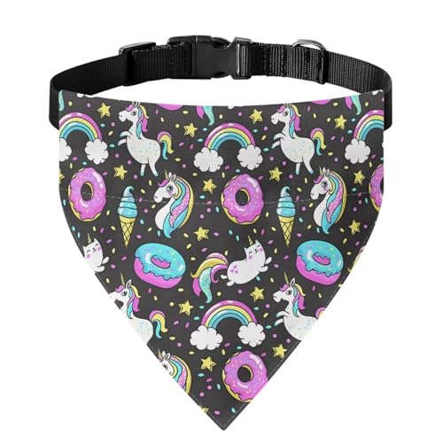 Xoenoiee Einhorn-Donut-Eiscreme-Muster, Hundehalstuch, wendbar, Haustier-Lätzchen, Dreieck-Hundehalstuch mit verstellbarer Schnalle und Metallring, Größe L von Xoenoiee