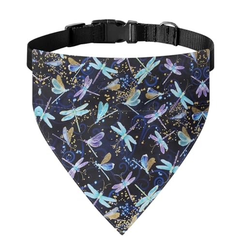 Xoenoiee Halstuch für Katzen und Hunde, mit buntem Libellenmuster, weicher Schal, verstellbares Haustierkostüm, Haustier-Bandana mit Schnalle und Metallring für einfache Befestigung der Leine, Größe L von Xoenoiee