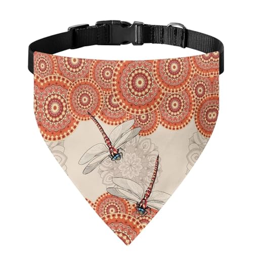 Xoenoiee Hundehalstuch, Boho-Mandala, Libellen-Druck, weiches Haustier-Lätzchen mit verstellbarer Schnalle, Haustier-Bandana-Halsband mit Metallring für einfache Befestigung der Leine, Größe M von Xoenoiee