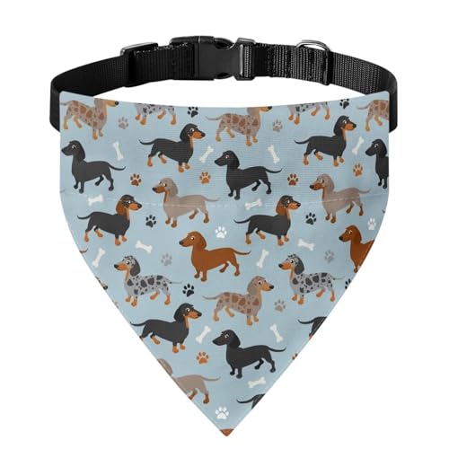 Xoenoiee Hundehalstuch, Dackel, Pfotenknochen, bequem, wendbar, verstellbar, mit Schnalle und Metallring, Haustier-Bandana, Halsband, für kleine Haustiere von Xoenoiee