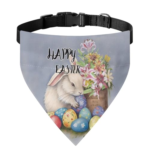 Xoenoiee Hundehalstuch, Kaninchen-Blumen-Osterei-Druck, Hunde-Lätzchen, Halsband mit Schnalle, wendbar, verstellbar, weiches Haustier-Kostüm, Haustier-Apperal, für kleine Haustiere von Xoenoiee