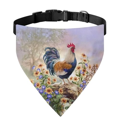 Xoenoiee Hundehalstuch mit Huhn-Blumendruck, weiches Haustier-Lätzchen mit verstellbarer Schnalle, Haustier-Bandana-Halsband mit Metallring für einfache Befestigung der Leine, für mittelgroße von Xoenoiee