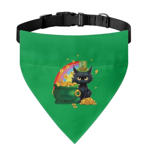 Xoenoiee Katzen-Halstuch-Halsband, schwarz, mit St. Patrick's Day-Muster, weicher Schal, verstellbares Haustier-Kostüm, Haustier-Bandana mit Schnalle und Metallring für einfache Befestigung der Leine, von Xoenoiee