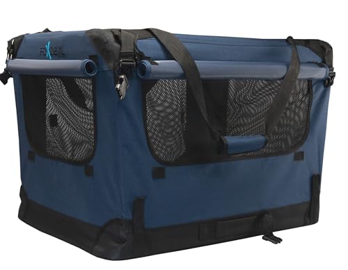 Foxdevil by xonic® Faltbare Hundebox Hunde Transportbox Katzenbox Hundekorb Autobox Korb Katzen Faltbar Box (Dunkelblau, L) von Xonic