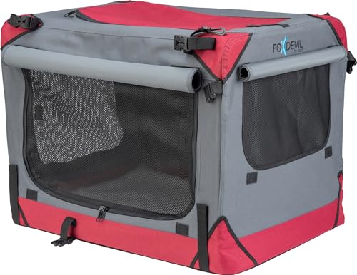 Foxdevil by xonic® Faltbare Hundebox Hunde Transportbox Katzenbox Hundekorb Autobox Korb Katzen Faltbar Box (Grau/Rot, L) von Xonic