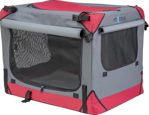 Foxdevil by xonic® Faltbare Hundebox Hunde Transportbox Katzenbox Hundekorb Autobox Korb Katzen Faltbar Box (Rot, M) von Xonic