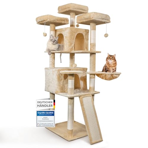 Foxdevil by xonic® Stabiler Katzenkratzbaum für Katzen [169 cm] – Katzenbaum XXL & Katzenbaum Groß mit Aussichtsplattformen, Liegemulde, Kuschelhöhlen – Kratzbaum Große Katzen Stabil – Cat Tree, Beige von Xonic