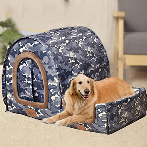 Xpnit Extragroßes Jumbo-Hundebett, beruhigende Hundehütte mit Vorhang, faltbar, 2-in-1-Hunde-Sofa-Kissen, warm, waschbar, Größe XXL - 92 x 68 x 72 cm, Muster - G von Xpnit