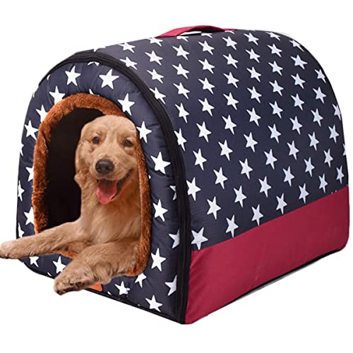 Großes Jumbo-Hundebett, 2-in-1-Hundebett mit Dach, wasserdicht, abnehmbares Kissen, warmes, gemütliches Haustierhaus, waschbar (35 x 32 x 28 cm, T) von Xpnit