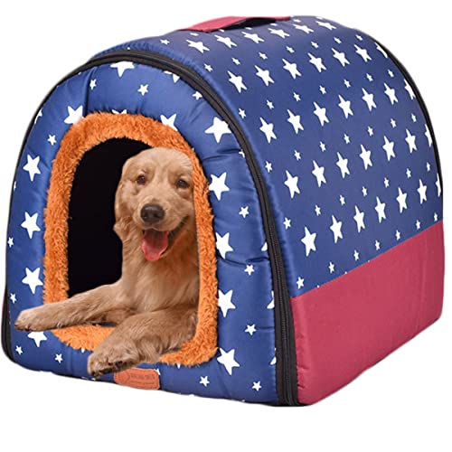 Großes Jumbo-Hundebett, 2-in-1-Hundebett mit Dach, wasserdicht, abnehmbares Kissen, warmes, gemütliches Haustierhaus, waschbar (60 x 48 x 45 cm) von Xpnit