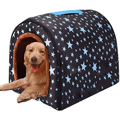 Großes Jumbo-Hundebett, 2-in-1-Hundebett mit Dach, wasserdicht, abnehmbares Kissen, warmes, gemütliches Haustierhaus, waschbar (75 x 60 x 55 cm, C) von Xpnit