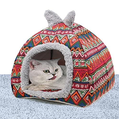 Katzenbett, geschlossenes Katzen-Iglu-Bett, Hundehaus, Angstlinderung, faltbares 2-in-1-Hundesofa, abnehmbares Kissen, warmes, waschbares Haustierzelt (S-30 x 31 cm) von Xpnit