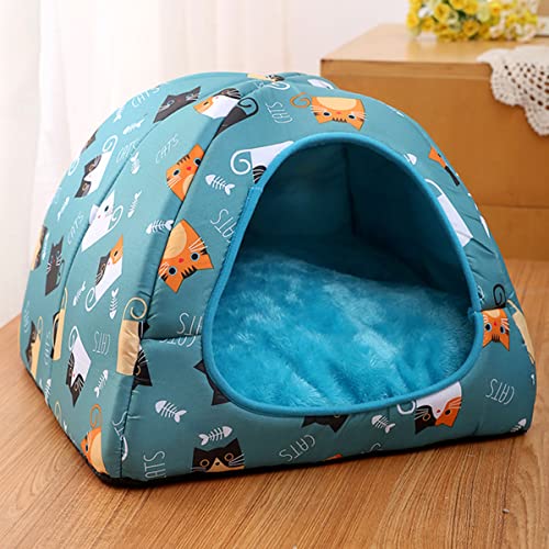 Katzenhöhle Bett Igloo, faltbares Katzenzelt, Hundehaus, Hundevilla, Haustiernest, waschbar, abnehmbares Kissen, warm, beruhigend, Katze, Hundehöhle (50 x 50 x 40 cm, blau) von Xpnit