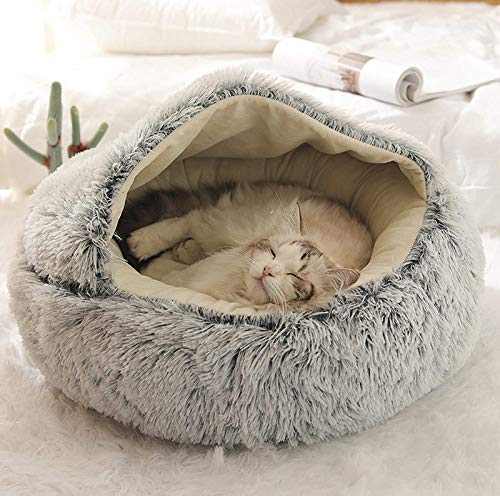 Xpnit Katzenbett,Kuschelhöhle Halbgeschlossenes Schlafsack Warm Plüsch Rund Katzenhaus Schlafplatz Bett für Katzen Klein Haustier,maschinenwaschbar Flauschi Katzenhöhle (50cm,Grau-Glatt) von Xpnit