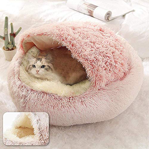 Xpnit Katzenbett,Kuschelhöhle Halbgeschlossenes Schlafsack Warm Plüsch Rund Katzenhaus Schlafplatz Bett für Katzen Klein Haustier,maschinenwaschbar Flauschi Katzenhöhle (50cm,Pink-Plüsch) von Xpnit