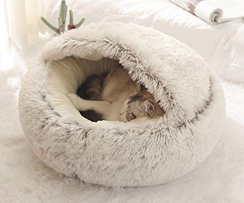 Xpnit Katzenbett,Kuschelhöhle Halbgeschlossenes Schlafsack Warm Plüsch Rund Katzenhaus Schlafplatz Bett für Katzen Klein Haustier,maschinenwaschbar Flauschi Katzenhöhle (65cm,Bruan-Glatt) von Xpnit