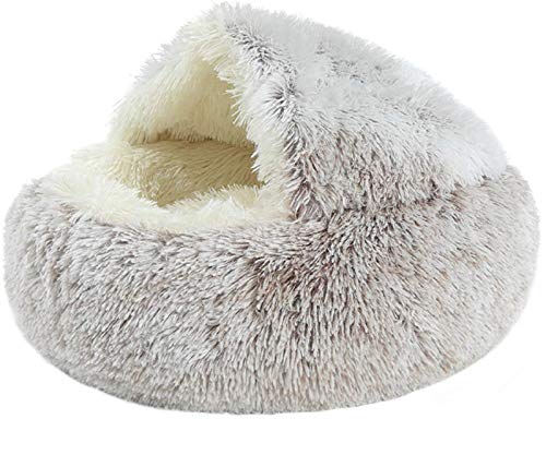 Xpnit Katzenbett,Warm katzenbetten,weiches Plüsch Waschbares Flauschi Katzenhöhle Tierbett große Kuschelhöhle für Hund,katzenschlafsack,Katze & Haustier,rutschfest Katzen Haus (50cm,Braun-Plush) von Xpnit