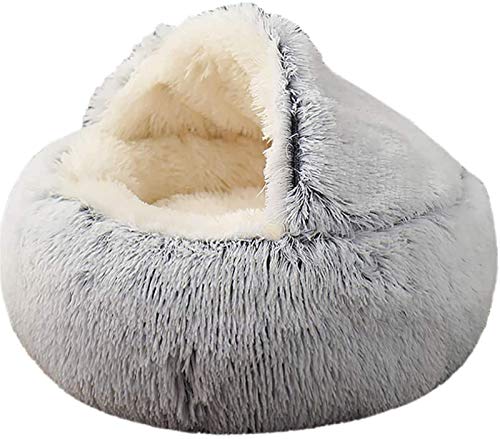 Xpnit Katzenbett,Warm katzenbetten,weiches Plüsch Waschbares Flauschi Katzenhöhle Tierbett große Kuschelhöhle für Hund,katzenschlafsack,Katze & Haustier,rutschfest Katzen Haus (65cm,Grau-Plush) von Xpnit