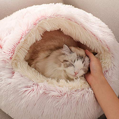 Xpnit Katzenhöhle Katzen Haus Katzenbett Haustier Pet Nest Schlafsack 2 in 1 Faltbar Kuschelhöhle,Winter Warm Kaschmir Schlafsack Waschbar Haus Für Hund Katze Welpen Kaninchen (L,Pink-A) von Xpnit