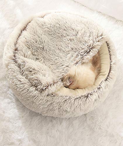 Xpnit Waschbares Hunde- und Katzenbett, Donut-Design, gemütlich, Katzenhöhle, Welpen, beruhigendes Bett, selbstwärmend, Angstlinderung, großes Katzenbett, Kaninchen, Haustierbett (S-50 cm, braun) von Xpnit