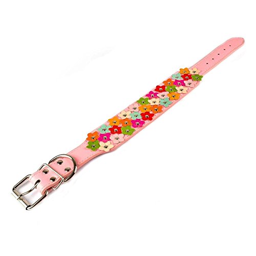 Xptieeck Hundehalsband, Leder, Blumenmuster, für mittelgroße und große Hunde, Rosa, Breite: 5 cm, verstellbare Größe 43–51 cm von Xptieeck