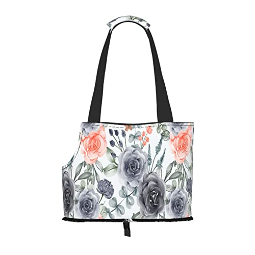 Aquarell-Blumen-Marine-Pfirsich, weiche Seiten-Reise-Haustier-Tragetasche, Handtasche, tragbare kleine Haustier-Tragetasche, Umhängetasche von XqmarT