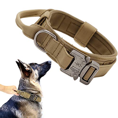 Taktisches Hundehalsband, Militär-Hundehalsband, verstellbar, Nylon, robuste Metallschnalle mit Griff, für Hundetraining (Braun, L) von Xqpetlihai