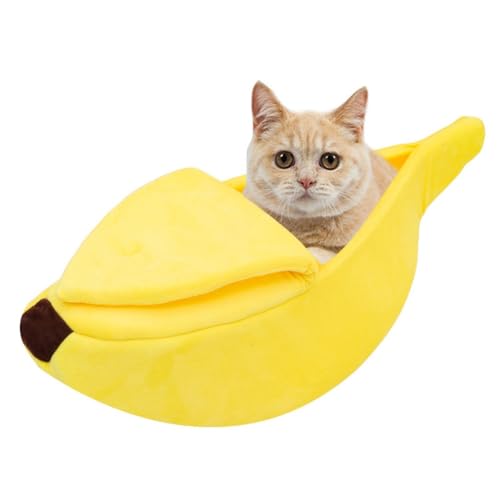 Xshelley Gelbes Bananen-Katzenbett, niedliches Bananen-Welpenbett, warm und weich, Größe L 68,1 cm lang von Xshelley