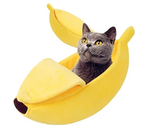 Xshelley Yellow Banana Katzenbett, süße Bananen-Welpenunterlage, warmes und weiches Haustier-Katzenzubehör, Kätzchen-Welpenbett,Geeignet für Haustiere unter 3 kg-(40 cm) von Xshelley