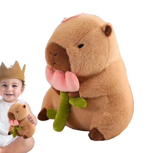 Xtauaguh Capybara Stofftier | Niedliche Capybara-Kuscheltiere,Abnehmbare Kopfbedeckung, Capybara-Plüschkissen für Erwachsene, Kinder und Mädchen, weiches und kuscheliges Tierspielzeug von Xtauaguh