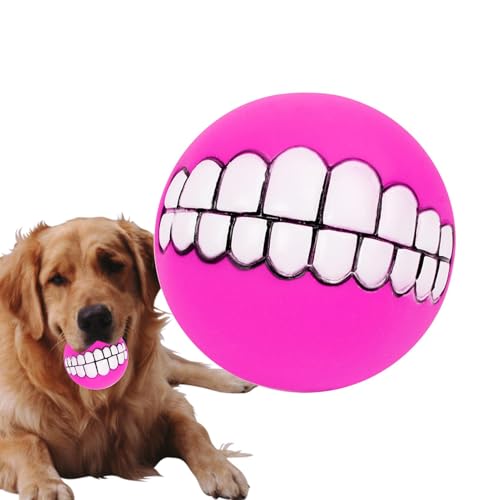 Xtauaguh Hund Ball Squeaky Spielzeug, 3 PCS Lustig mit Zähnen Muster Squeaky Sound Kauspielzeug, Interaktive Welpen Ball Sound Spielzeug, Hund Zahnen Ball Spielzeug, Für Zuhause Reisen Draußen von Xtauaguh