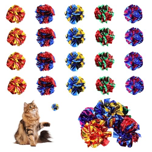 20 Stück Knisterball für Katzen 6 cm Interaktive Knisterbälle Bunte Katze Spielzeug Bälle Katzenballspielzeug Cat Crinkle Ball Bunte Katzenbälle Mylar Knisterbälle Bunte Katzenspielbälle für Katzen von Xthrotsenk