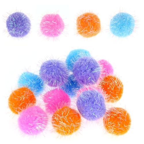 24 Stück Katzen Bälle Katzenspielzeug Glitzernde Große Katzenspielzeugbäll weiche Katzenbälle Pompom Bälle, Plush Pompons, interaktives Katzen Spielzeug Bälle für Innenräume Katzenspielspielzeug von Xthrotsenk