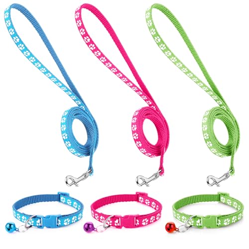 3 Stück Hundehalsband und Leine Set, Welpenhalsbänder mit Leine, Verstellbares Hundehalsband mit Leine Weich Welpen Schnellverschluss Nylon Haustier Halsband für Kleine Hunde Mittlere von Xthrotsenk