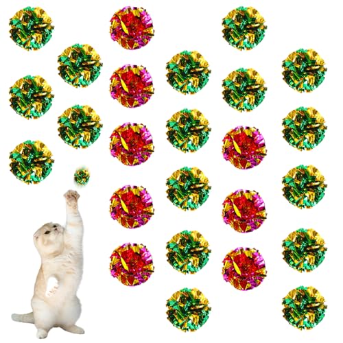 Xthrotsenk 25 Stück Knisterball für Katzen Interaktive Knisterball Bunte Katze Spielzeug Bälle Cat Crinkle Ball 6 cm Katzenballspielzeug Katzen Mylar Knisterbälle Bunte Katzenspielbälle von Xthrotsenk