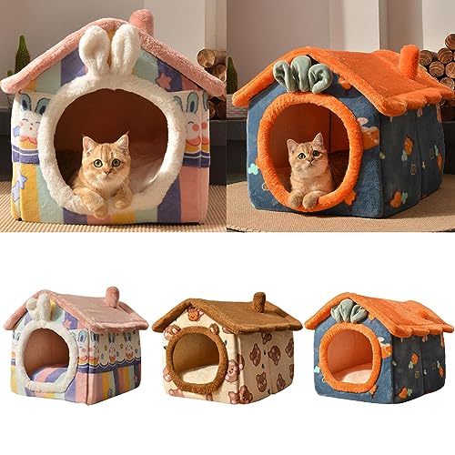 XuQiZZpp Katzenhöhlenbett für Indoor-Katzen, kleine Hunde, warm, weich, mit Boden, faltbares Zelthaus, abnehmbares Kissen von XuQiZZpp