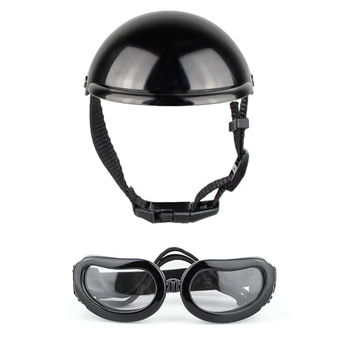 XuQiZZpp Welpen-Sonnenbrille und Helm-Set, Hundehelm mit Ohrloch, cooler Helm für Fahrrad, Hundebrille für Outdoor-Aktivitäten von XuQiZZpp