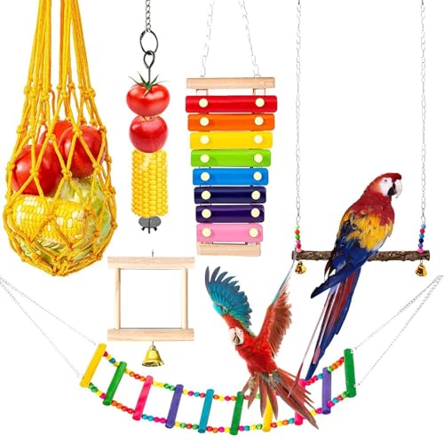 Xujuika Vogelschaukel-Set, Kauspielzeug für Papageien,Haustier-Vogel-Schaukelspielzeug - lustige robuste Anti-Biss-kreative Vogelschredderspielzeuge für Sittiche, Papageien, Nymphensittiche von Xujuika