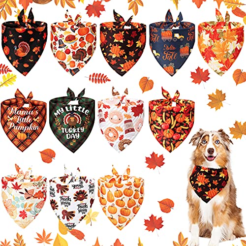 12 Stück Thanksgiving Haustier Bandana Fall Hund Halstücher Hund Fall Kleidung Zubehör Ahornblatt Kürbis gemustert Herbst Haustier Dreieckstuch Lätzchen für große kleine Hunde Kopftuch Katze Haustier von Xuniea