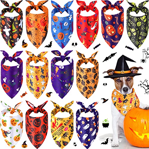 14 Stück Halloween Hundebandanas Hundelätzchen Hundeschal Haustier Bandana Hunde Taschen Tuch für Kleine Mittelgroße Hunde Zubehör Halloween Party Haustier Kostüm von Xuniea