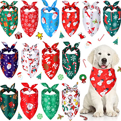 14 Stück Halloween Hundehalstücher Hunde-Lätzchen Hundeschal Haustier Bandana Hund Taschentuch für kleine mittelgroße große Hunde Zubehör Halloween Party Haustier Kostüm (Weihnachtsmann-Muster) von Xuniea