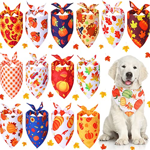 14 Stück Halloween Hundehalstücher Lätzchen Dreieck Hundeschal Lätzchen Hundehalstuch Set Hundehalstücher mit Thanksgiving Halloween Kürbismuster für Halloween Haustier Kostüm Zubehör Dekoration von Xuniea