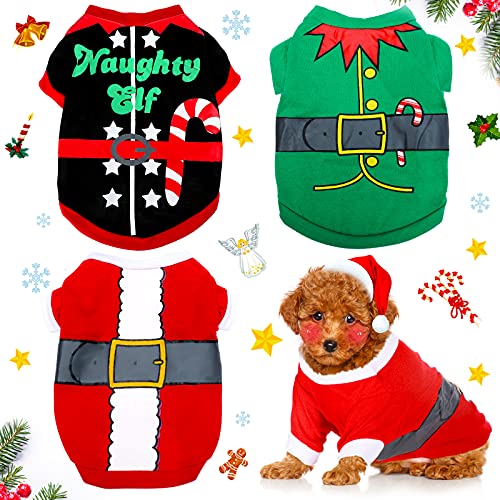 3 Stücke Weihnachten Hund Kleidung Niedlich Gedruckt Hund Shirt Atmungsaktiv Weich Welpen Kleidung Santa Elf Hund Outfit Haustier Kleidung Hund Kleidung Haustier Hund Bekleidung für Cosplay Mittlere Hunde und Katzen (Klein) von Xuniea