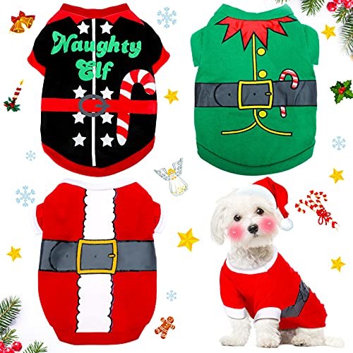 3 Stücke Weihnachten Hund Kleidung Niedlich Gedruckt Hund Shirt Atmungsaktiv Weich Welpen Kleidung Santa Elf Hund Outfit Haustier Kleidung Hund Kleidung Haustier Hund Bekleidung für Cosplay Mittlere Hunde und Katzen (Medium) von Xuniea