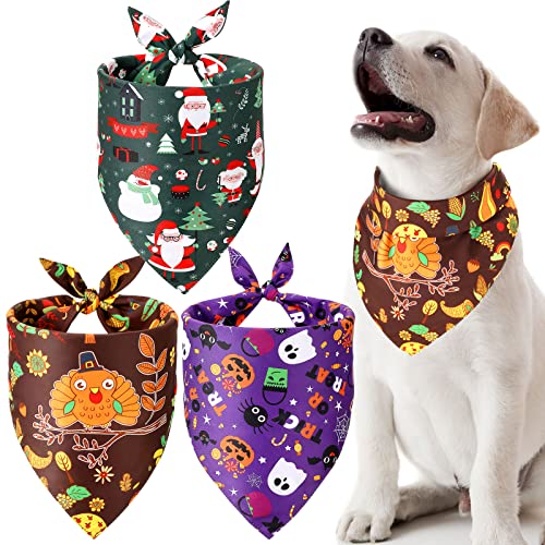 Xuniea 3 Stück Festival Bandana für Hunde und Katzen Hunde Kopftücher für Halloween Weihnachten und Erntedankfest Hunde Halstuch Waschbares Hunde Dreieck Bandana Verstellbare Hunde Lätzchen von Xuniea