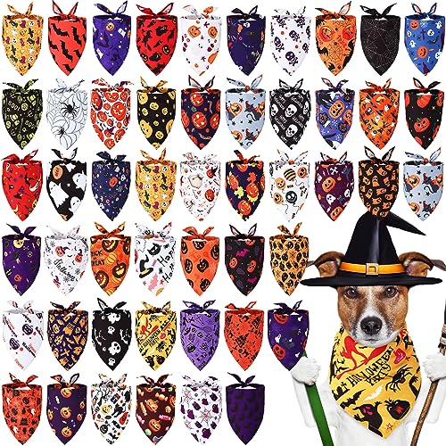 50 Stück Halloween Hund Bandanas Großes Mädchen Junge Hund Lätzchen Hund Schal Haustier Bandana Hund Taschentuch für Große Hunde Zubehör Medium Kleine Welpen Hund Outfit Halloween Festival Geburtstag von Xuniea